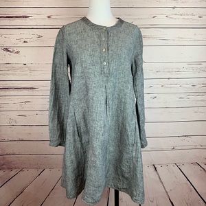 TAHARI Linen Dress Pockets Black Button EUC M